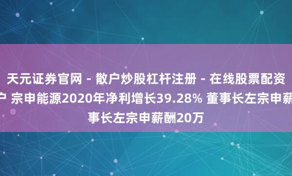 天元证券官网 - 散户炒股杠杆注册 - 在线股票配资如何开户 宗申能源2020年净利增长39.28% 董事长左宗申薪酬20万