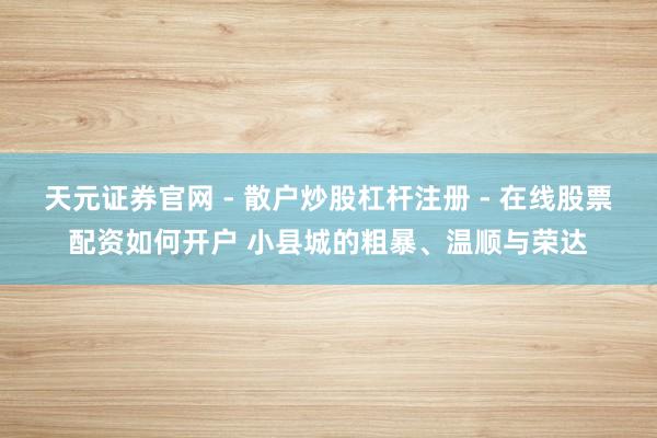天元证券官网 - 散户炒股杠杆注册 - 在线股票配资如何开户 小县城的粗暴、温顺与荣达