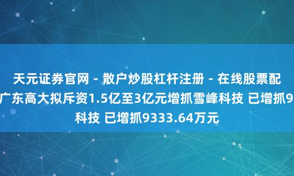天元证券官网 - 散户炒股杠杆注册 - 在线股票配资如何开户 广东高大拟斥资1.5亿至3亿元增抓雪峰科技 已增抓9333.64万元