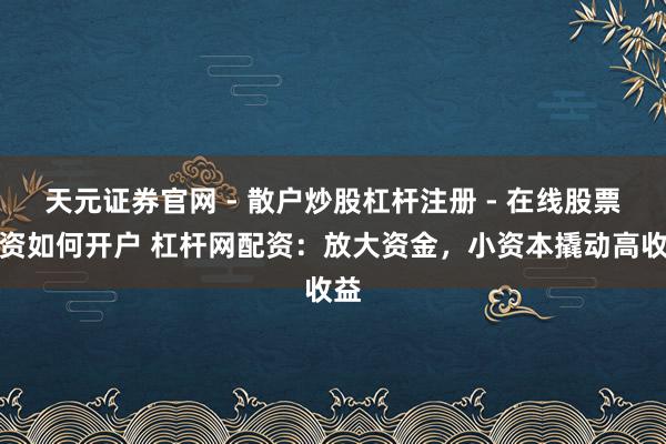 天元证券官网 - 散户炒股杠杆注册 - 在线股票配资如何开户 杠杆网配资：放大资金，小资本撬动高收益